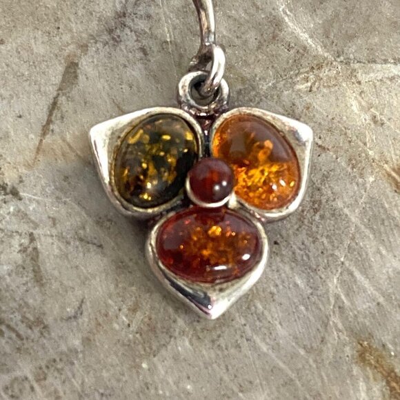 Sterling Silver 925 Multi Color Baltic Amber Flower Floral Y Necklace 16" -17.5" - Picture 12 of 16